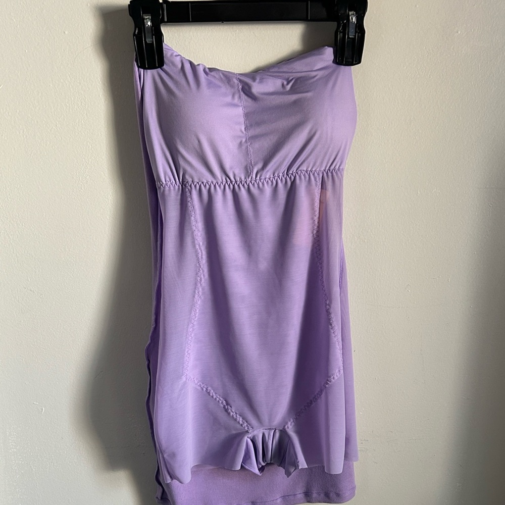 Popilush Sporty Athleisure Lavender Sleeveless Ribbed Shapewear  Mini Tank Dress - Picture 6 of 10